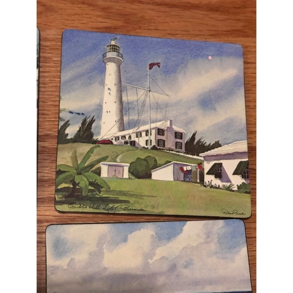 Vintage Richard Brooks Bermuda Scenic Coasters Set of 6 Lighthouse Golf